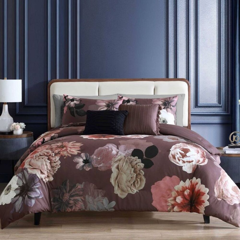 Hallmart Collectibles 5pc King Vita Velvet Floral  Purple